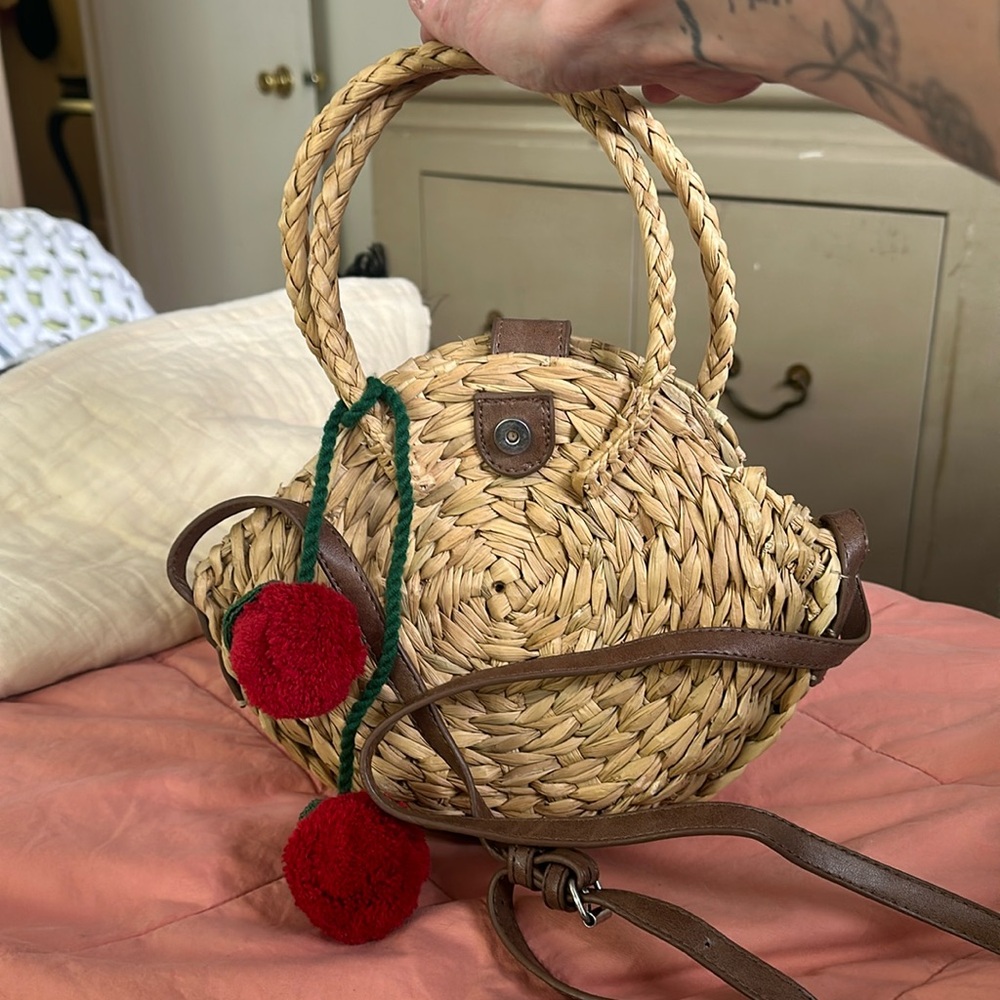 Cute straw purse with cherry detail
